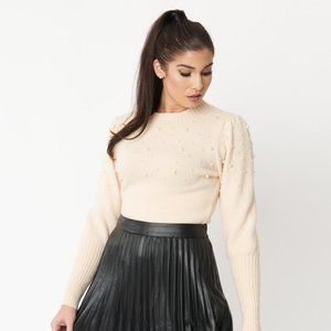 Powder pink and pearl accent sweater